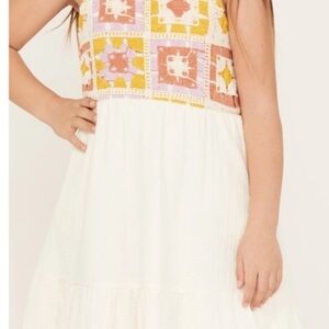 Charming Kids Cream Dress with Multicolor Accents
